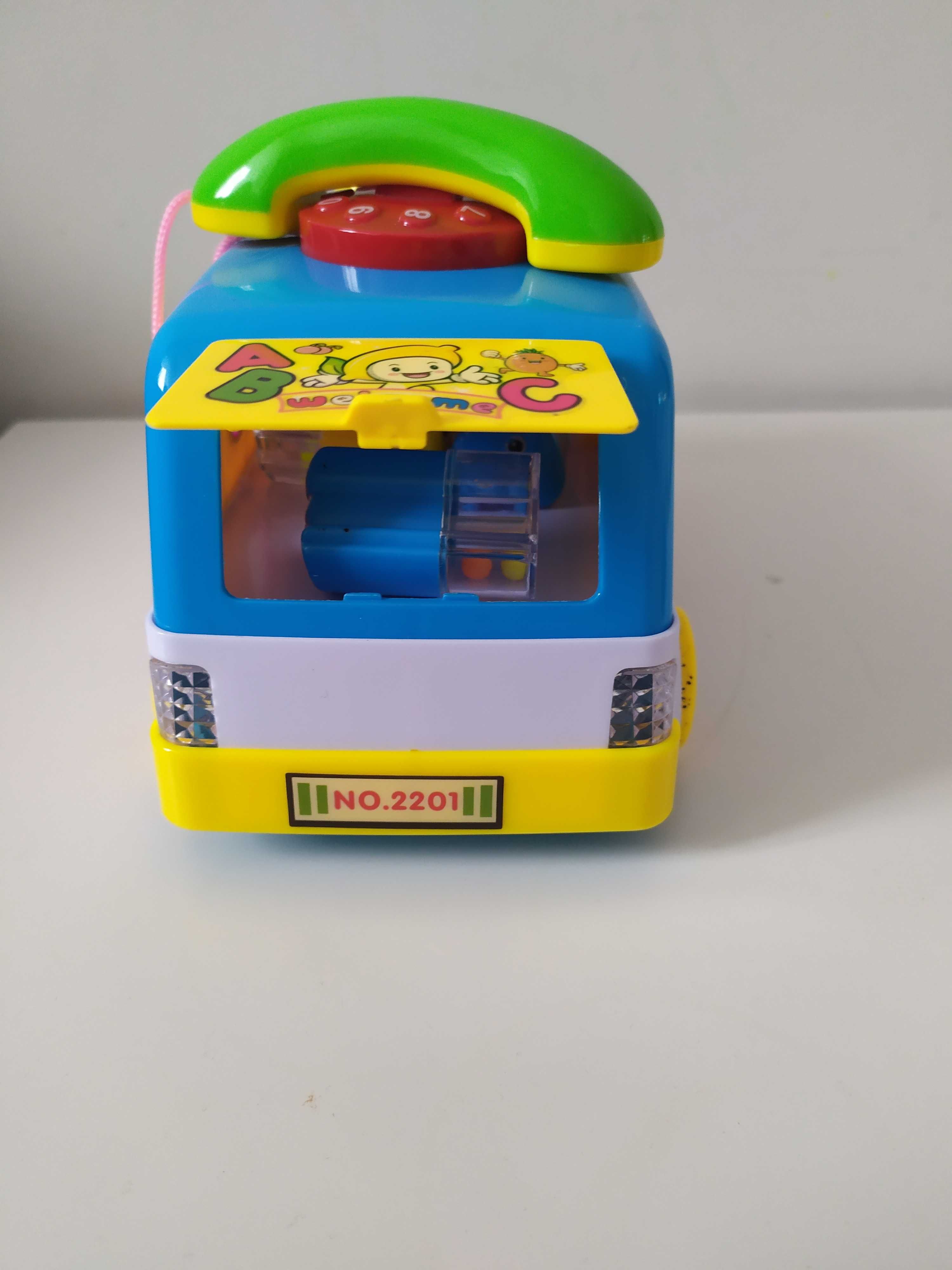 Interaktywny autobus samochód grający zabawka edukacyjna z klockami