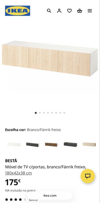 IKEA BESTÅ Móvel de TV branco com portas Fänrik freixo 180x42x38 cm