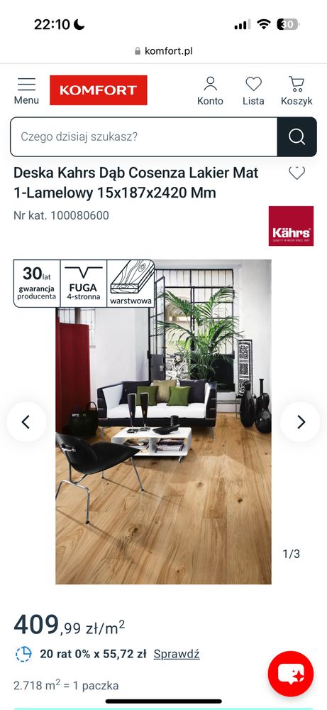 Deska podłogowa Kahrs Dąb Cosenza Lakier Mat