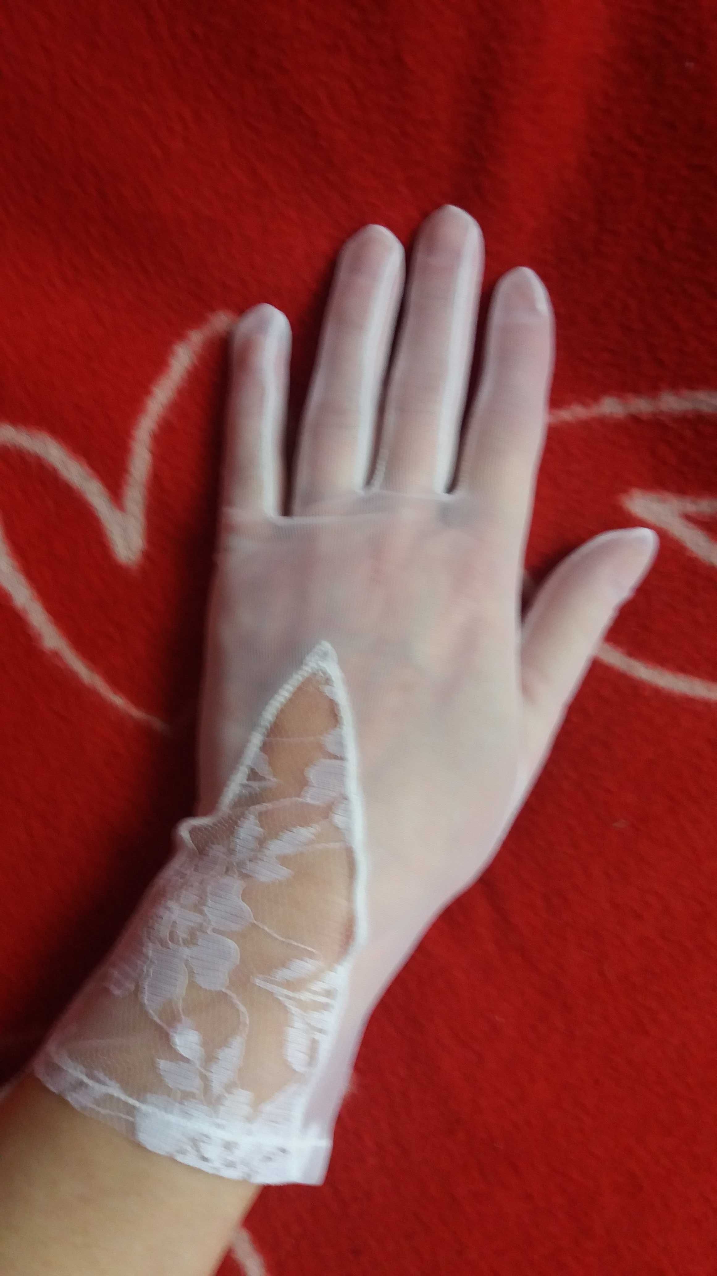 Rękawiczki przezroczyste z trójkątem białe