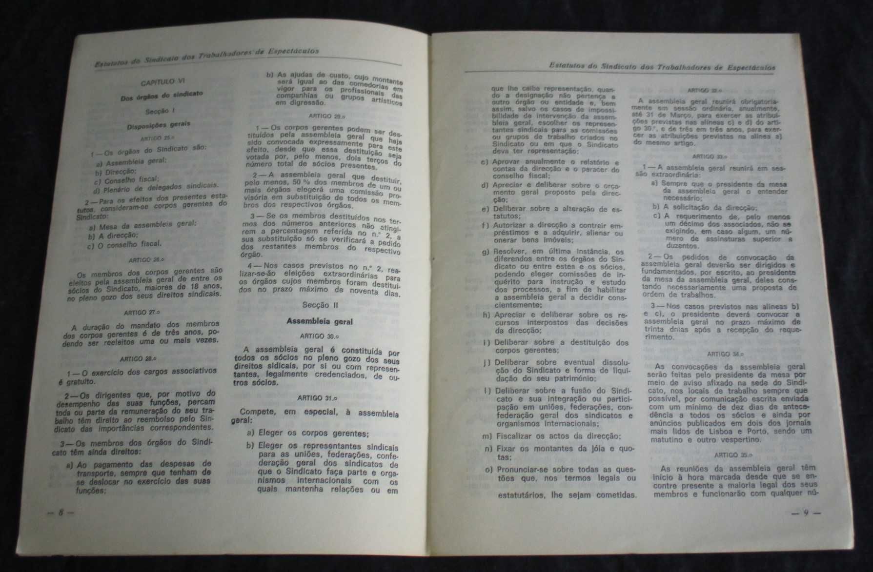 Sindicato dos Trabalhadores de Espectáculos Estatutos 1975