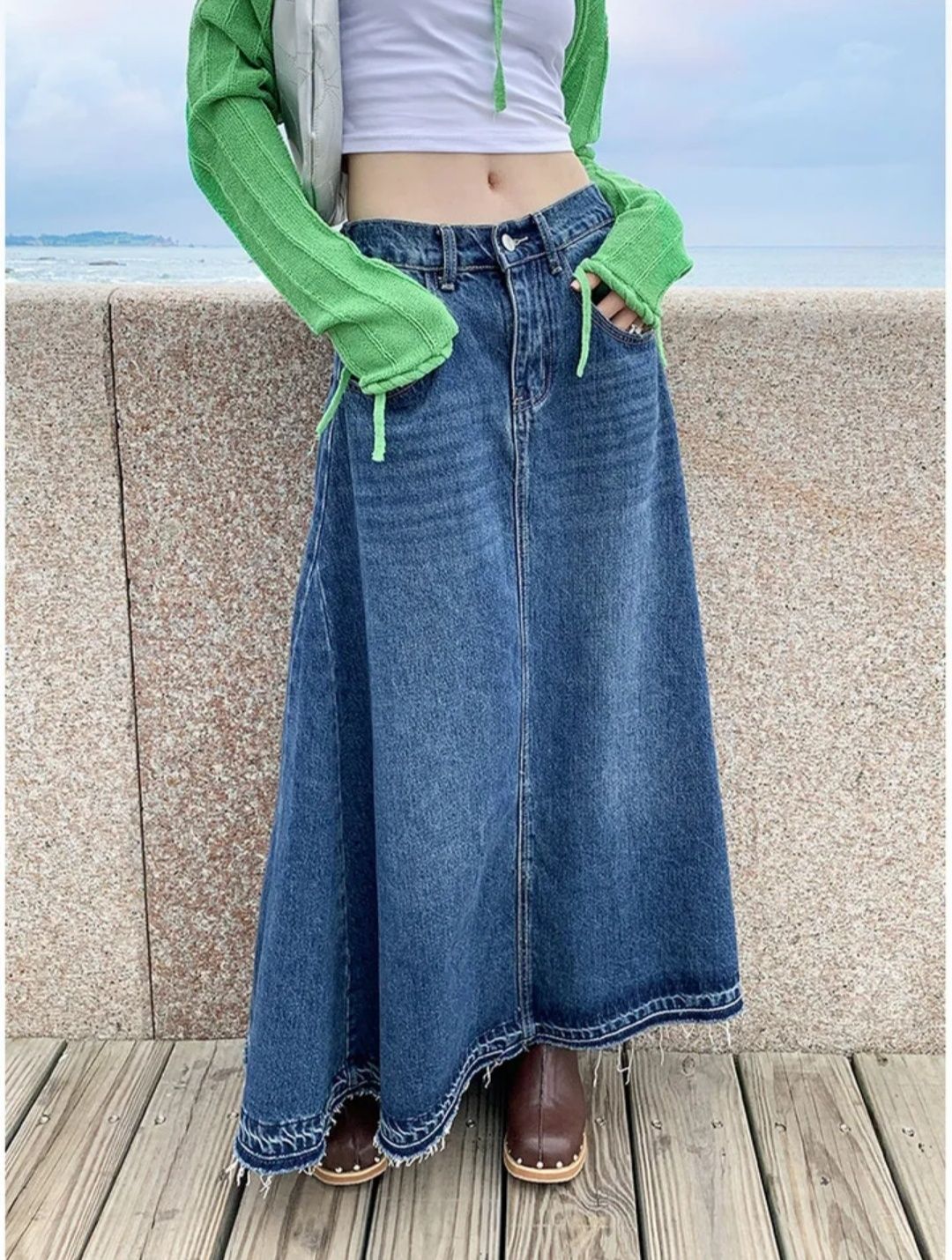 Spodnica maxi jeans rozkloszowana