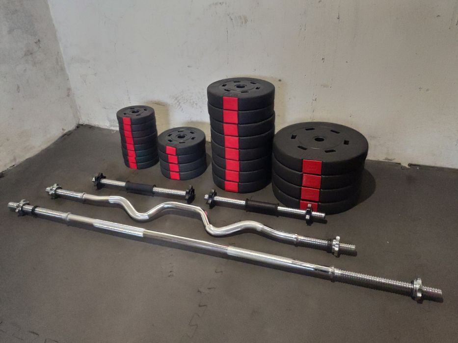 Zestaw do ćwiczeń 100kg obciążenia gryf prosty łamany możliwość transp