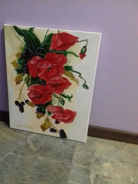 Obraz , namalowany własnoręcznie kwiaty , maki, akwarela