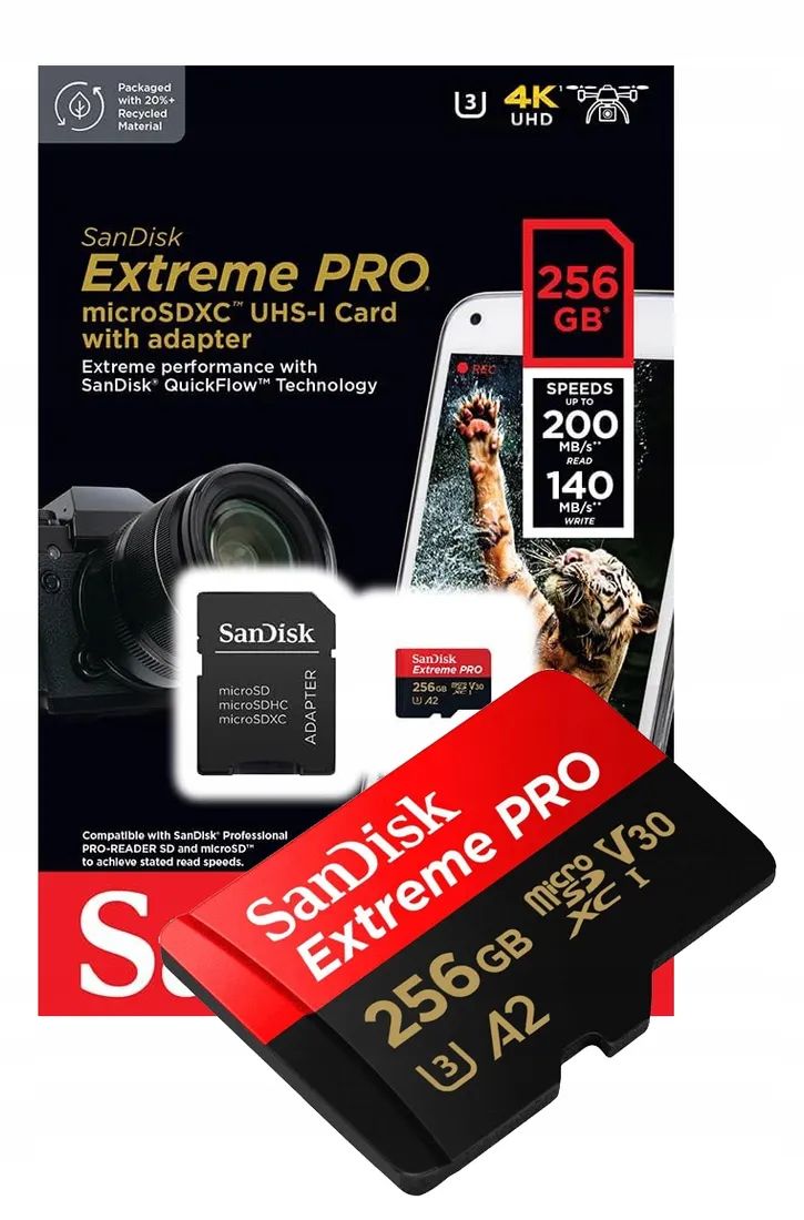 karta pamięci sandisk extreme pro 256gb micro 200mb/s +adapter