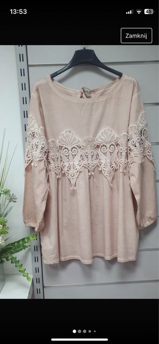 Moda włoska NOWA bawełniana bluzka One size S gipiura ażurowa róż