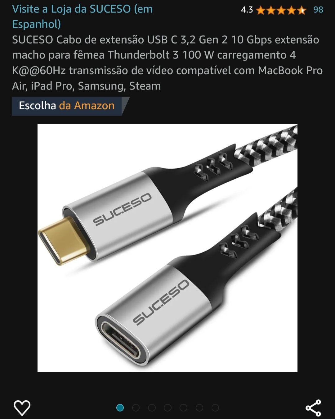 Extensor USB -C macho/fêmea