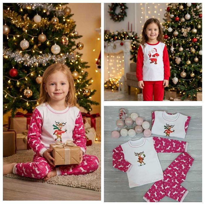 Утеплена Новорічна піжама для хлопчиків та дівчат 74-104 см з начісом