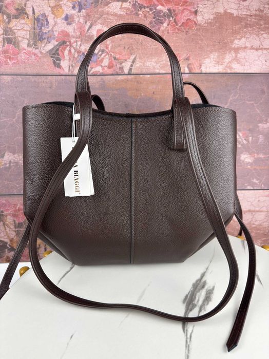 TOREBKA shopperka SKÓRA NATURALNA kolor czekoladowy + kosmetyczka