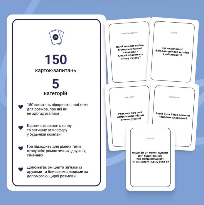 Настільна гра "між нами" голуба 150 карток 150 запитань