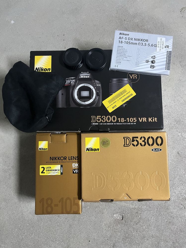 Aparat lustrzanka NIKON D5300 + 18-105VR + karta 32GB jak NOWA!