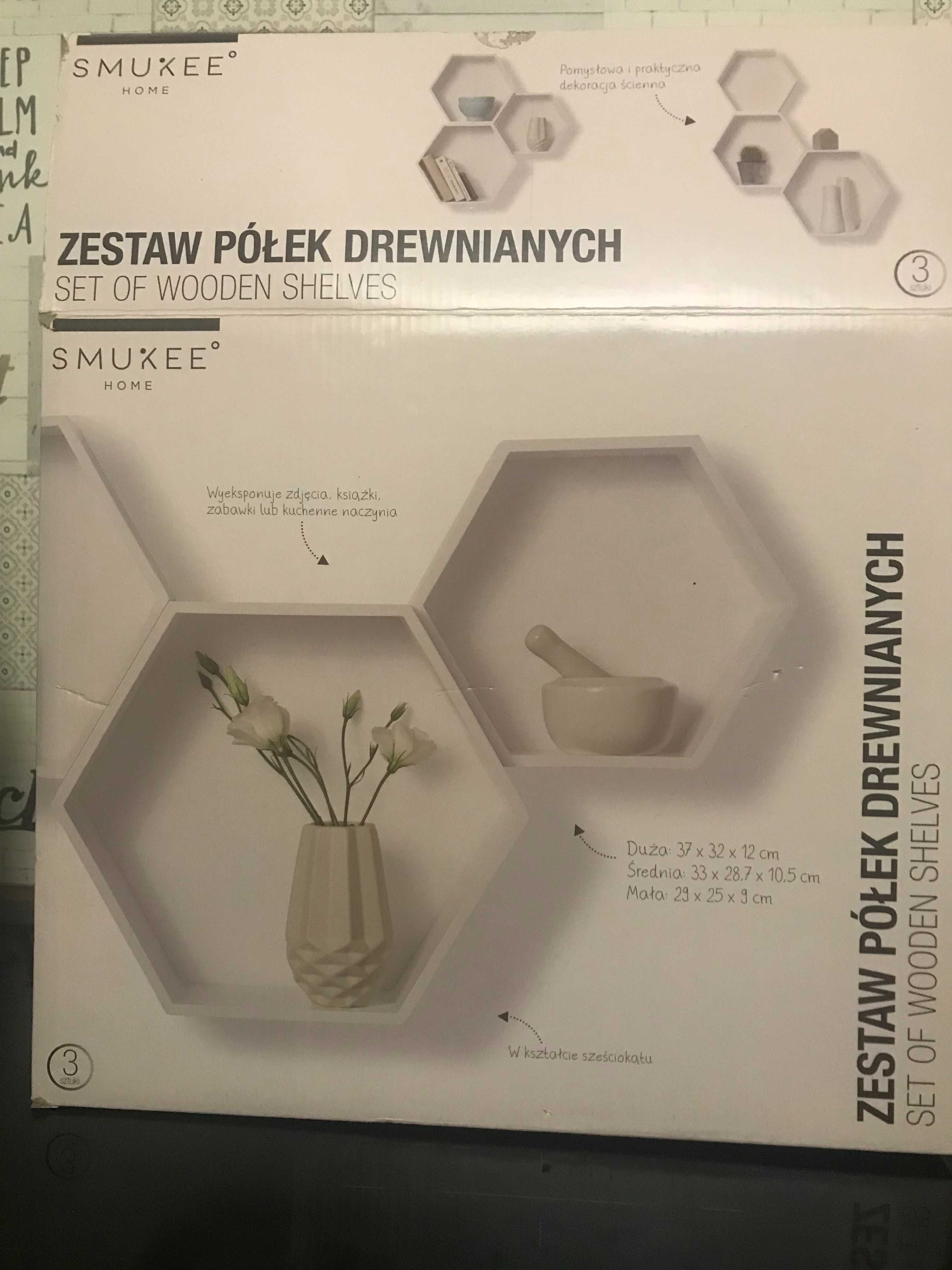 Zestaw 3 półek drewnianych, białe, f. Smukee