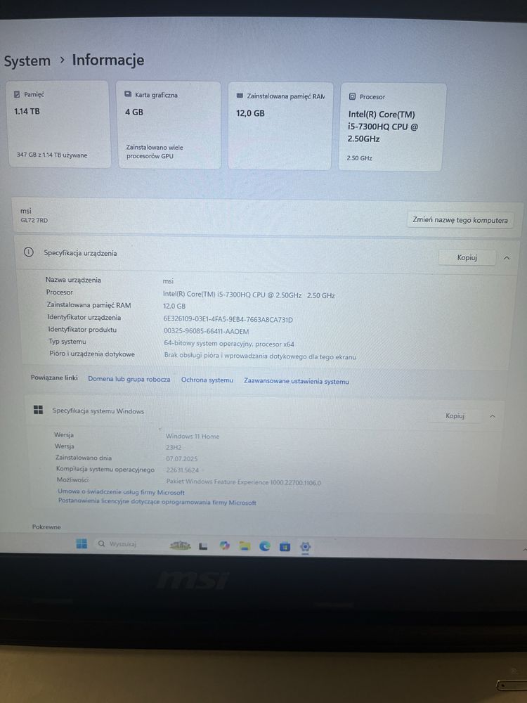 Laptop gamingowy MSI