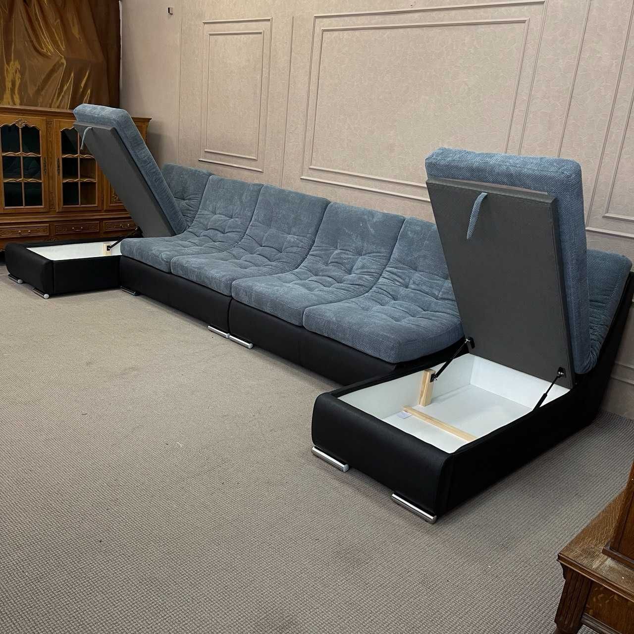 Великий розкладний диван в тканині з нішею