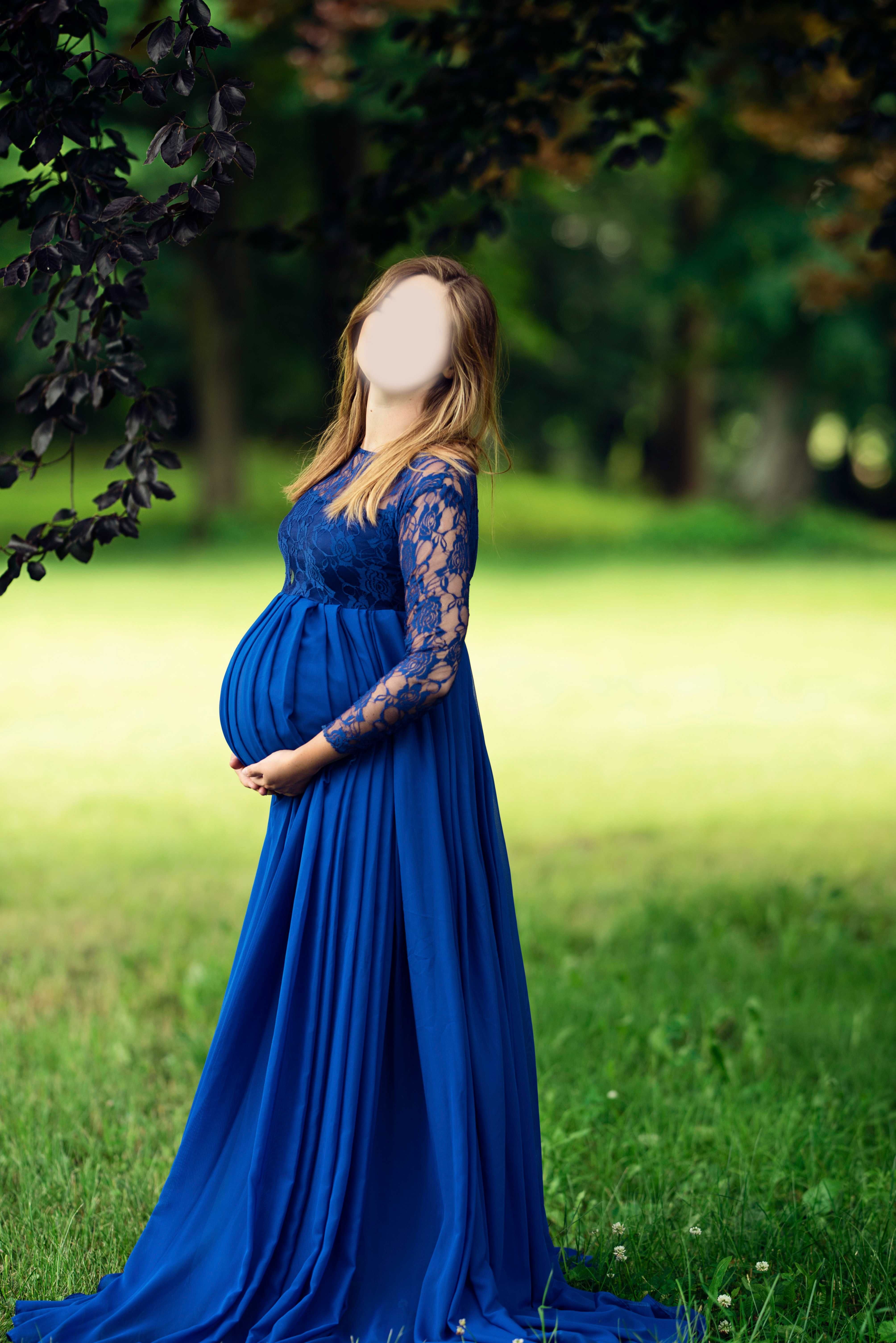 zestaw sukienek ciążowa - mama - córka chabrowa do sesji foto