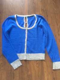 Piękny sweter w kolorze szaro-niebieskim z cyrkoniami. Angora i wełna.