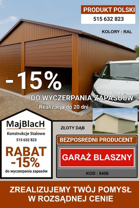 Kolor Złoty Dąb|Garaż Blaszany|TANIE GARAŻE |Montaż Gratis - Maj-Blach