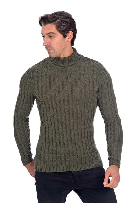 Golf z drobnym warkoczowym splotem - khaki XXL