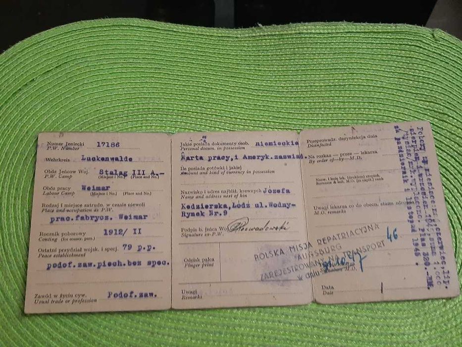 Legitymacja byłego jeńca wojennego stalag III A