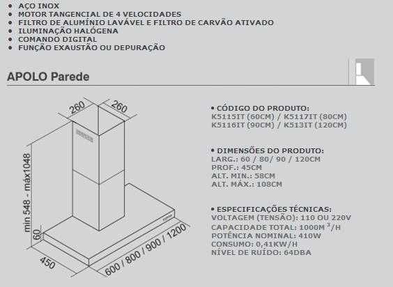 Exaustor Falmec 1,20 mt