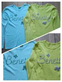 Benetton dwie bluzki bawełniane kolorowe XL 150cm
