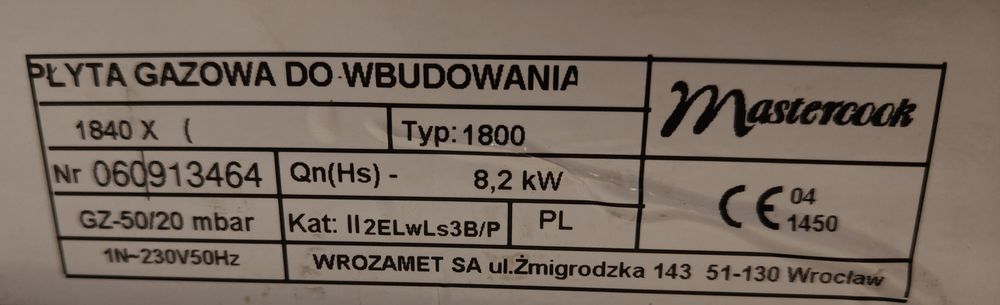 Płyta gazowa firmy Mastercook