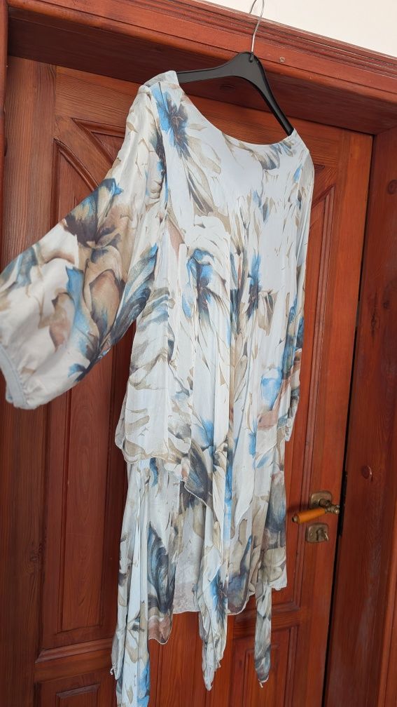 Sukienka Italy tunika, elegancka 50% jedwabna piękny wzór