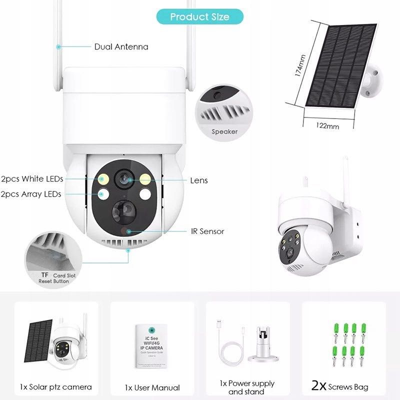 Kamera Solarna Obrotowa Zewnętrza WIFI FULL HD 4x ZOOM + Panel