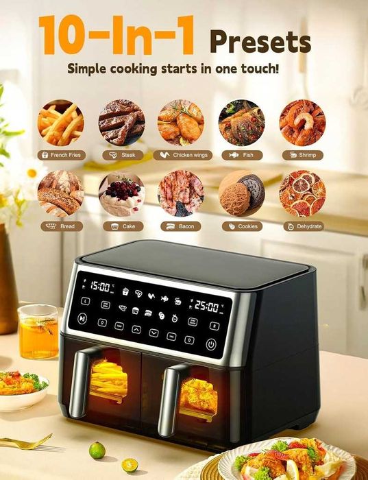 Frytkownica beztłusz Airfryer TOMANTO 10L, 2850W, 10 trybów, 200°C