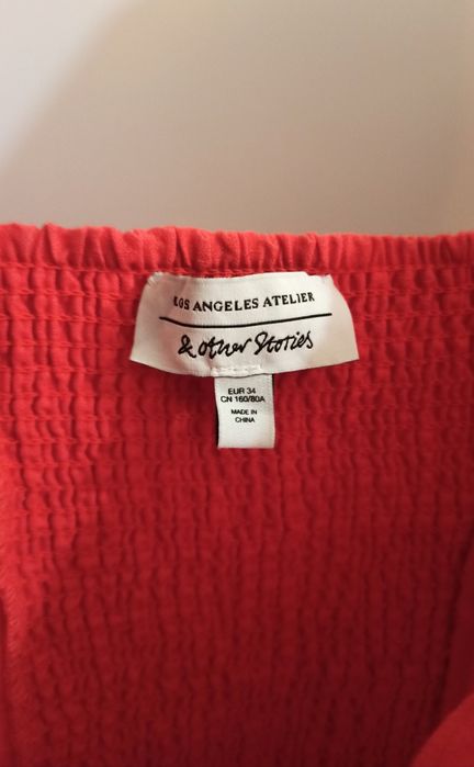 Czerwona lniana długa sukienka & Other Stories