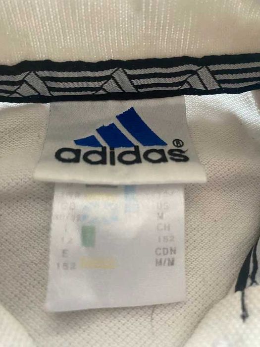 Koszulka polo Adidas biała z czarnymi pasami – 152 cm (ok. 11–12 lat)