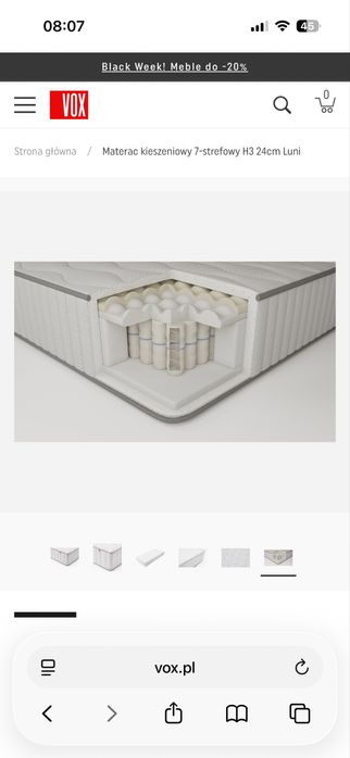 Materac Kieszeniowy 7-Strefowy H3 24CM LUNI VOX