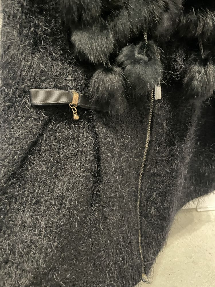 Kamizelka sweter kardigan 36 / 38 kroliki futro czarne