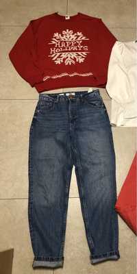 Jeansy spodnie damskie Bershka Mom 38 M i bluza h&m