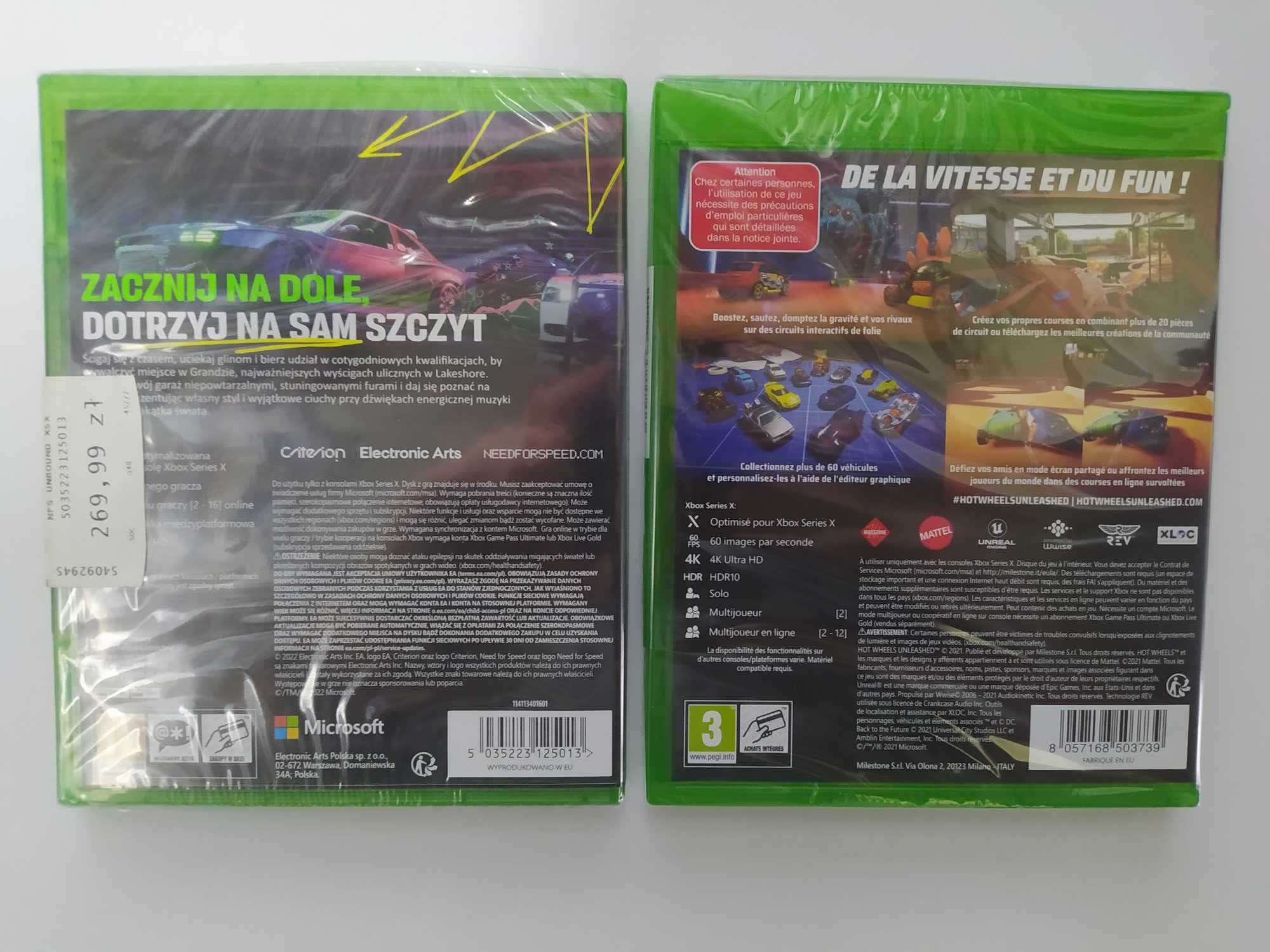 Zestaw 2 gier Xbox Series X Hot wheels + nfs unbound