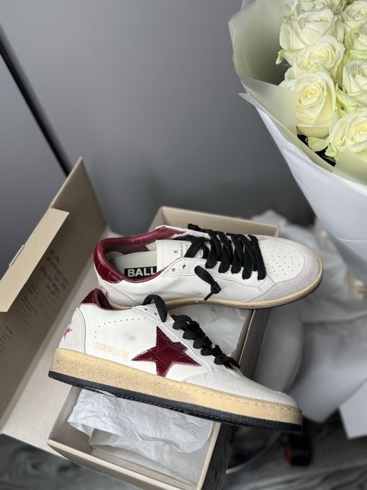 Кеди кеды кроссовки golden goose бургунди белые кроссовки