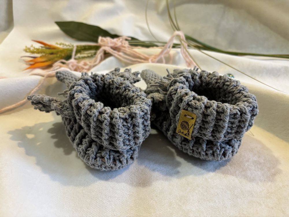 Bambosze Kapcie Buciki Słoniki 6-12 m ręcznie robione 12 cm