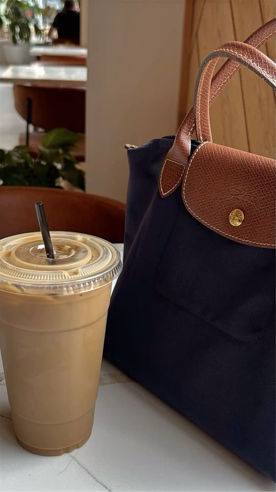 Longchamp сумка в середньому розмірі, текстиль та натуральна шкіра