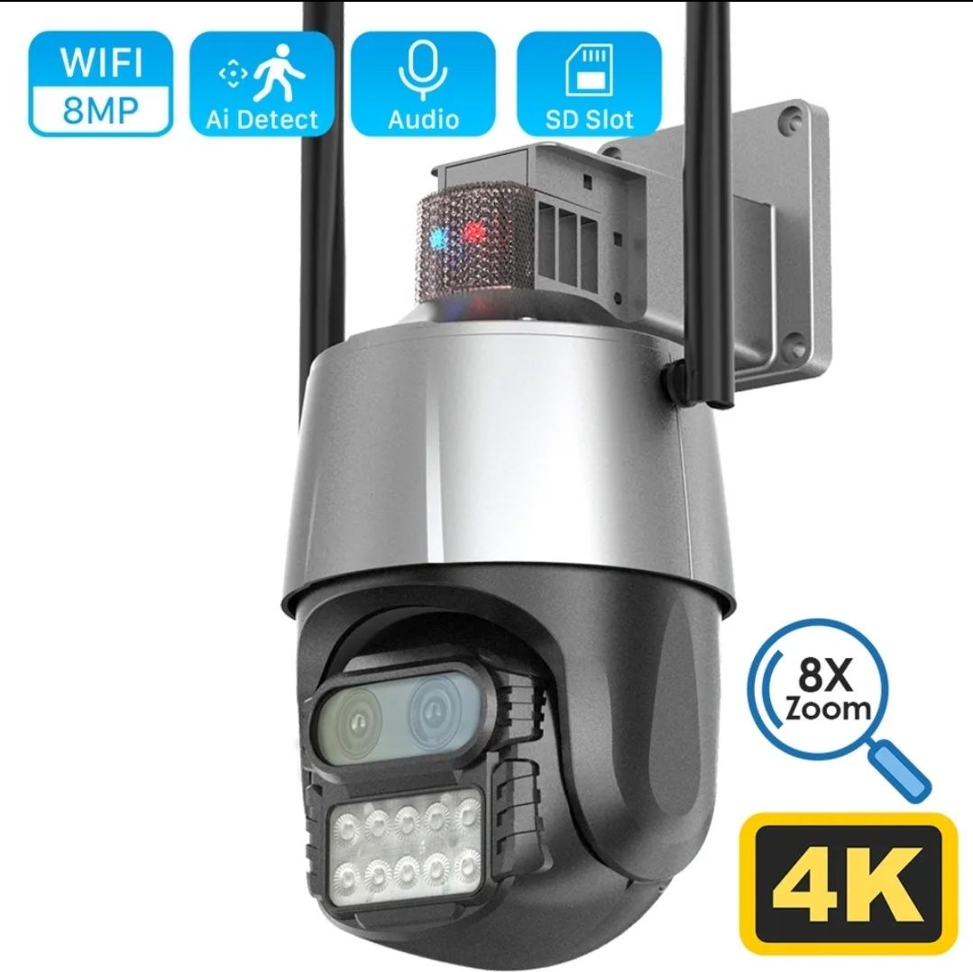 Kamera wifi IP 4K 8MP. 8x Zoom cyfrowy. Night Vision.2 obiektywy.ICSEE