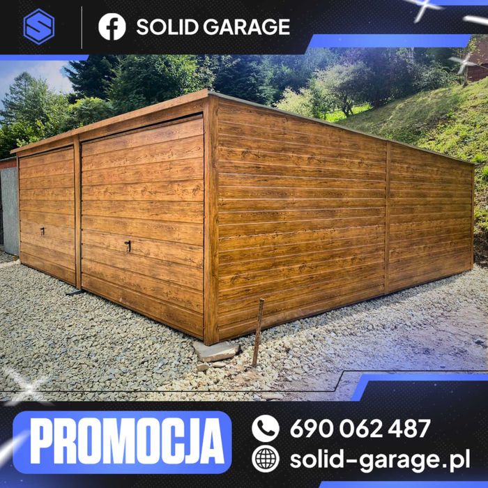 Garaż blaszany 7x7m, na narzędzia, dwustanowiskowy, drewnopodobny 10x5