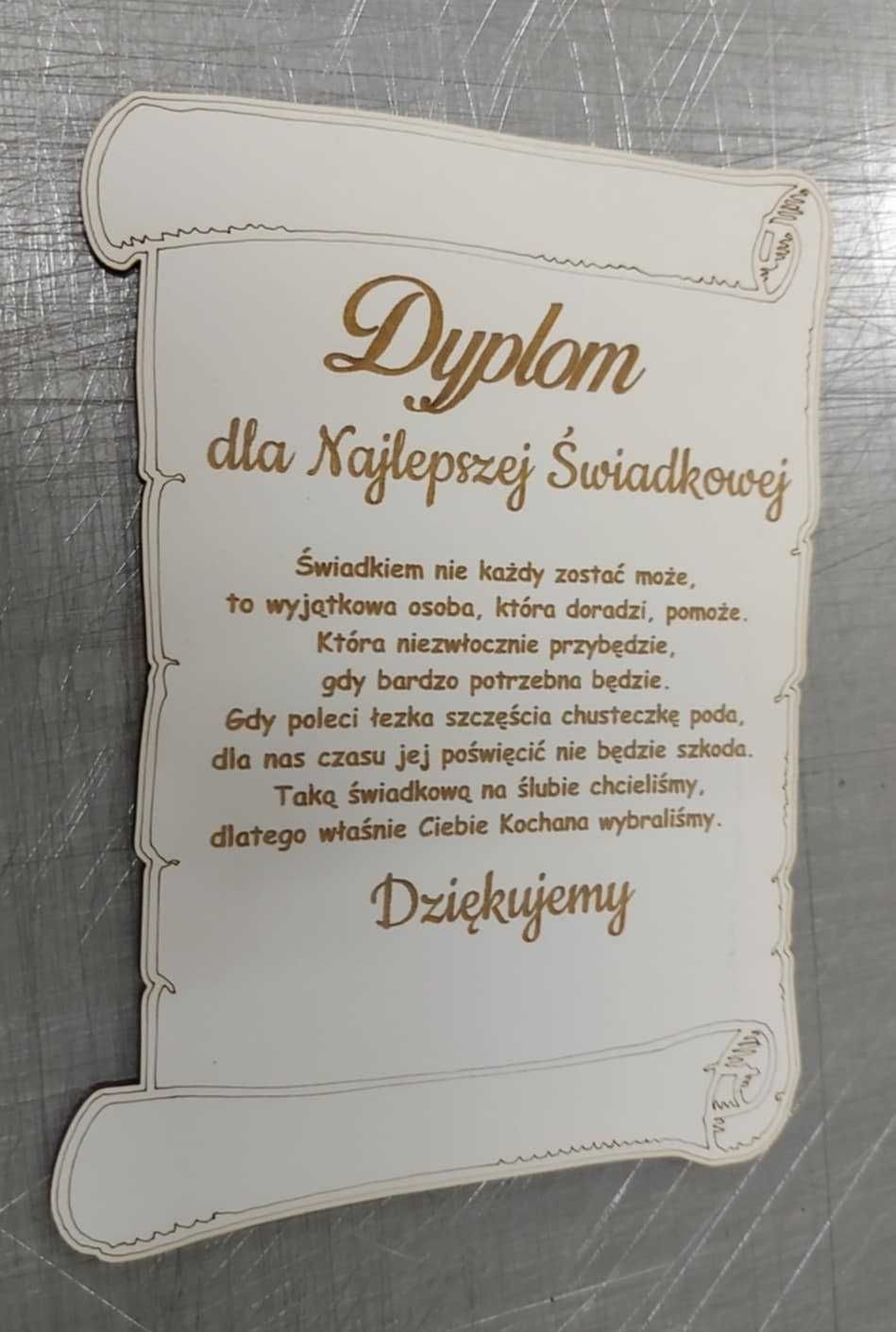 Dyplom 21x16 Najlepszy Świadek Świadkowa podziękowanie Personalizowane
