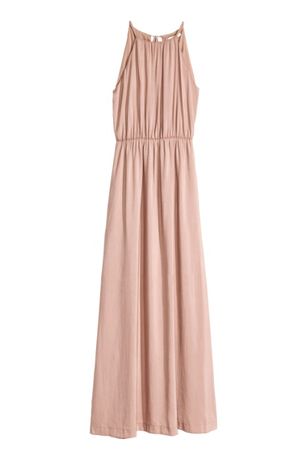 Długa suknia/ Maxi dress z rozporkiem w kolorze beżowo pudrowym 34 XS