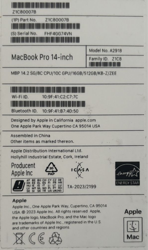 Macbook Pro M3 14” 16GB RAM, 512GB Space Gray