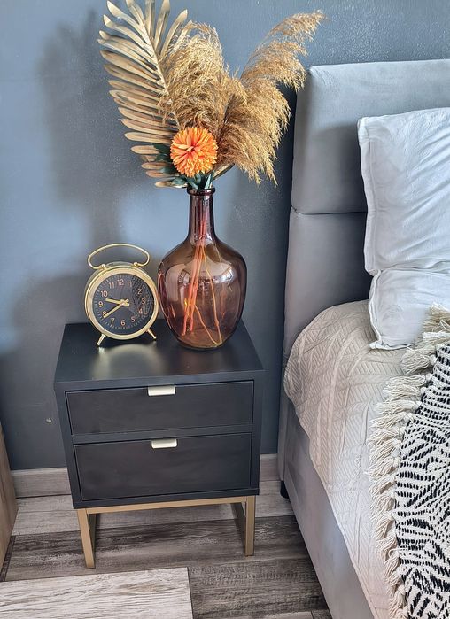 Stolik nocny 2 szt loft złoty czarny