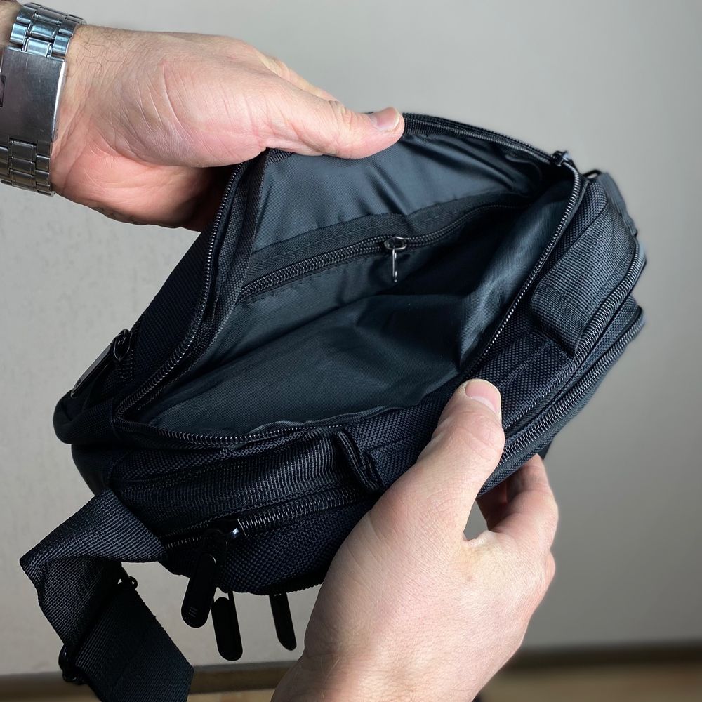 Мужская черная сумка барсетка через плече много отделений