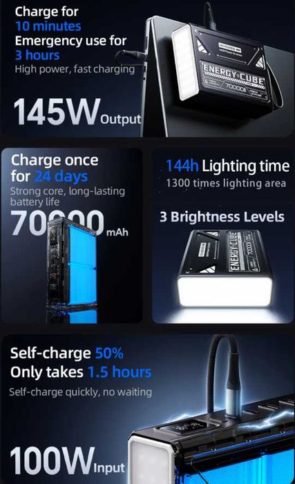 Повербанк, зарядна станція MOVESPEED Z70 Pro Max 70000 mAh 145 W