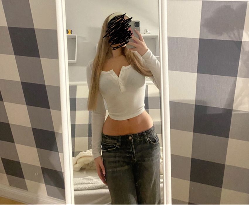 Biala bluzka z dlugim rekawem top prazkowany z guziczkami xs shein