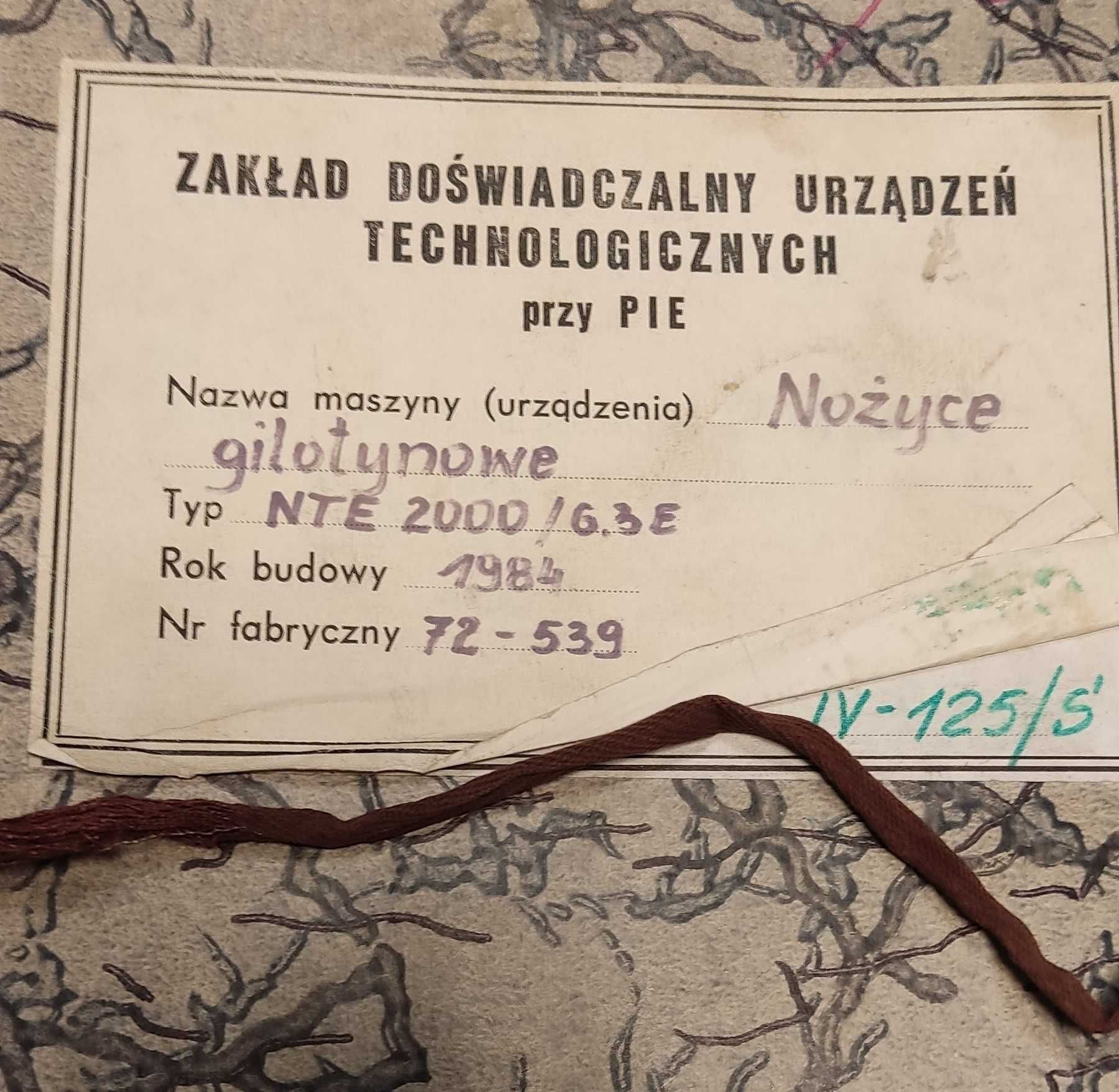 Nożyce gilotynowe NTE 2000/6,3 - gilotyna
