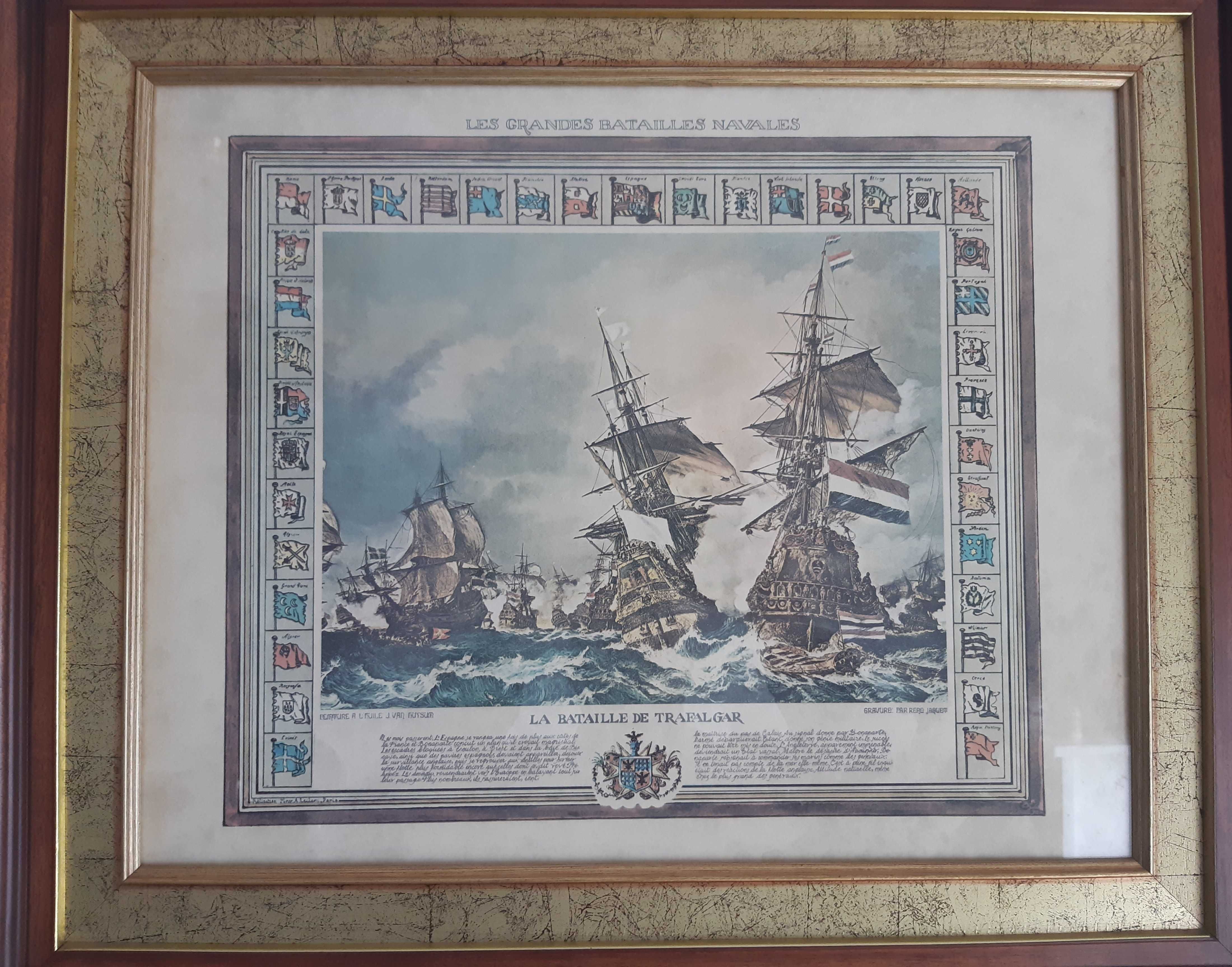 Belíssimo e antigo Quadro "Batalha de Trafalgar"