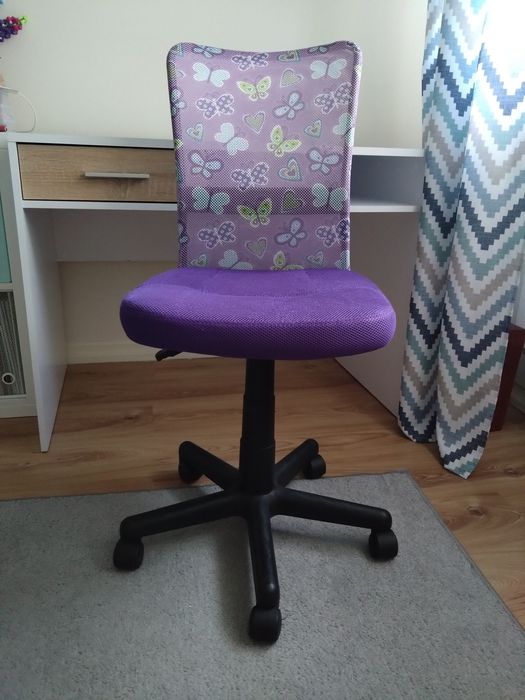 Krzesło obrotowe do biurka fioletowe motylki